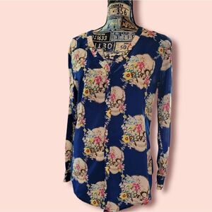 Skull Floral button down shirt